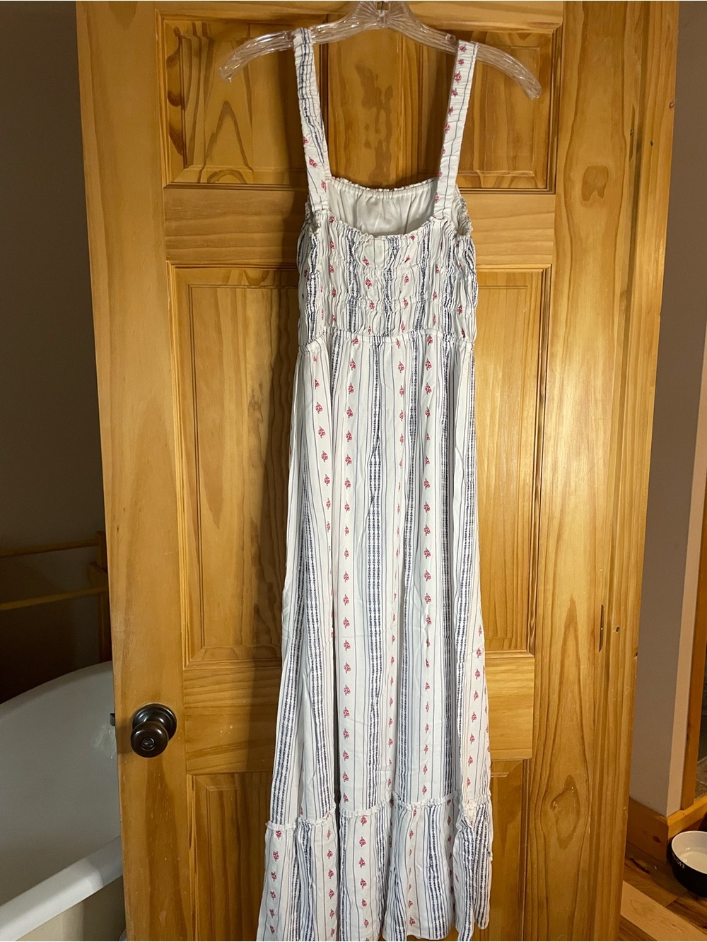 Women’s White Striped Maxi Dress with Pink Accents - Picture 3 of 4
